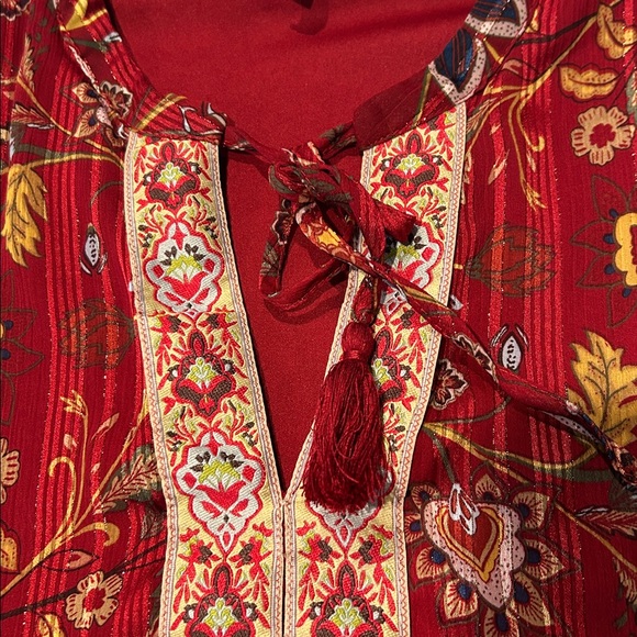 Cato Burgundy Boho Floral Lined Blouse Gold Threads Size XL - Picture 7 of 7